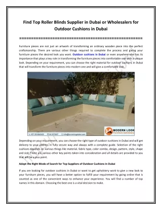 Find Top Roller Blinds Supplier in Dubai or Wholesalers for Outdoor Cushions in Dubai