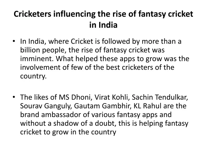 cricketers influencing the rise of fantasy cricket in india