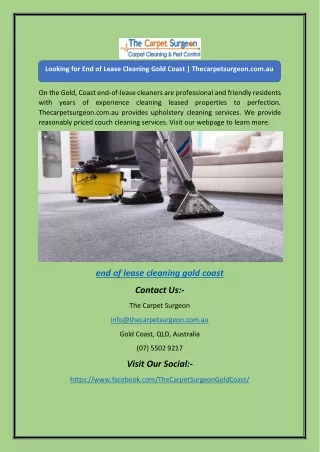 Looking for End of Lease Cleaning Gold Coast | Thecarpetsurgeon.com.au