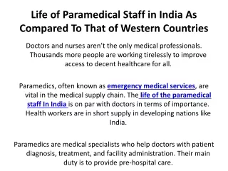 Life of Paramedical Staff in India As Compared To That of Western Countries