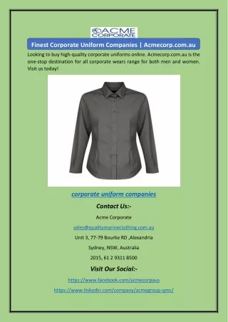 Finest Corporate Uniform Companies | Acmecorp.com.au