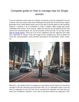 Complete guide on how to manage trips for Single women