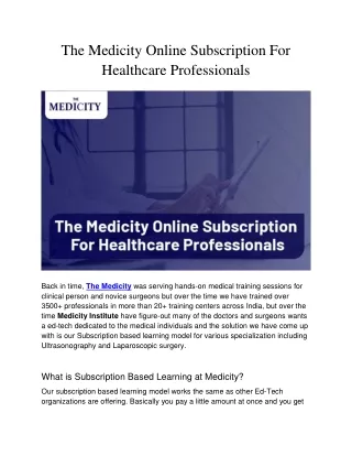 The Medicity Online Subscription For Healthcare Professionals