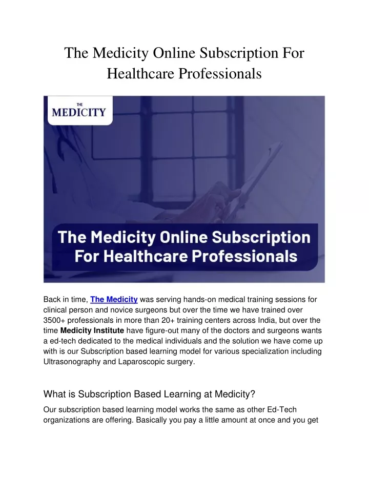 the medicity online subscription for healthcare