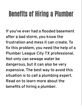 Benefits of Hiring a Plumber