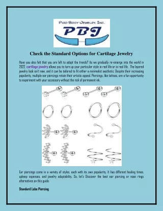 Check the Standard Options for Cartilage Jewelry