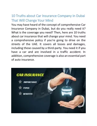10 Truths about Car Insurance Company in Dubai That Will Change Your Mind