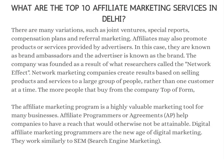 what are the top 10 affiliate marketing services