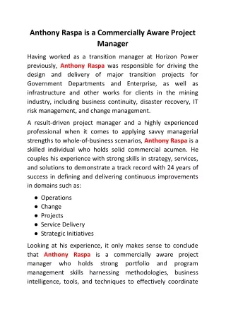 anthony raspa is a commercially aware project