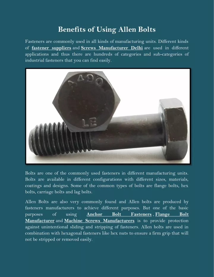 benefits of using allen bolts