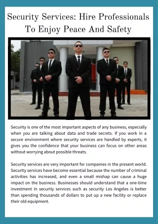 Security Services Hire Professionals To Enjoy Peace And Safety