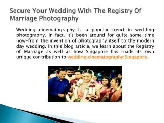 Secure Your Wedding With The Registry Of Marriage Photography