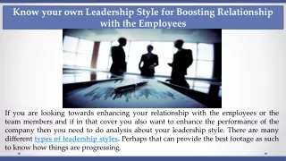 Know your own Leadership Style for Boosting Relationship with the Employees