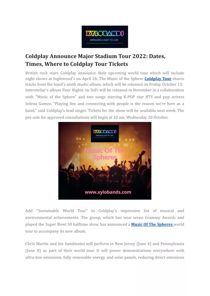 coldplay announce major stadium tour 2022 dates
