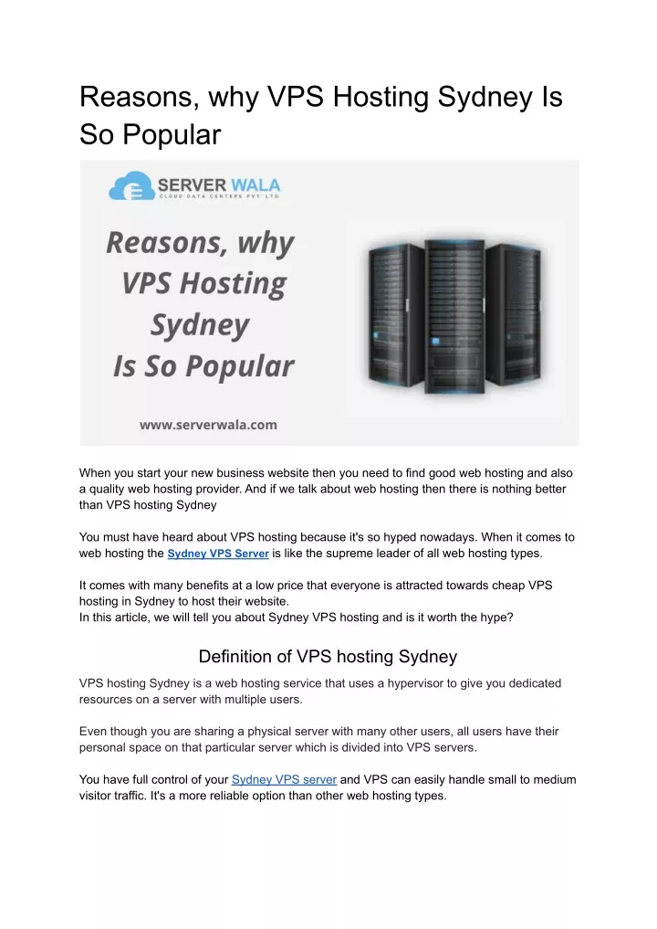 reasons why vps hosting sydney is so popular