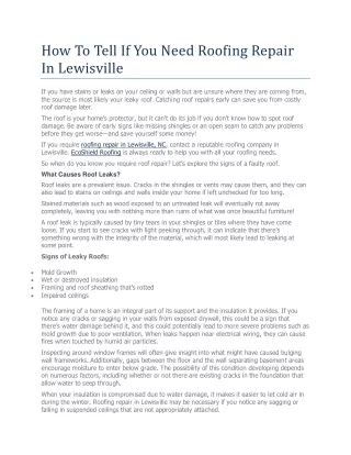 How To Tell If You Need Roofing Repair In Lewisville