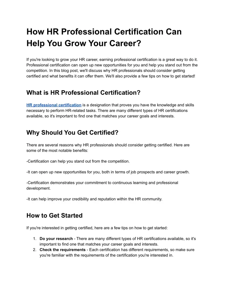 how hr professional certification can help