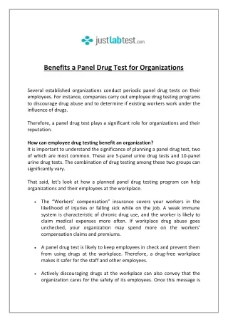 Benefits a Panel Drug Test for Organizations
