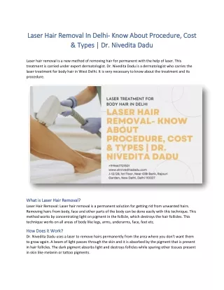 Laser Hair Removal In Delhi- Know About Procedure, Cost & Types | Dr.Dadu
