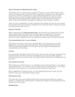 how to choose the best personal loans