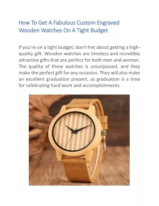 How To Get A Fabulous Custom Engraved Wooden Watches On A Tight Budget