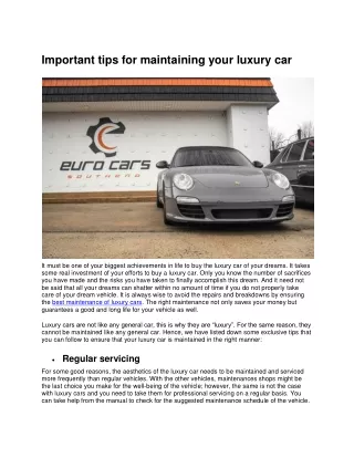Important tips for maintaining your luxury car