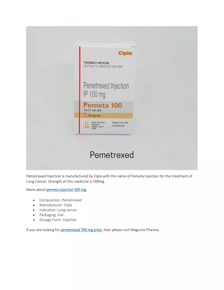 pemetrexed injection is manufactured by cipla