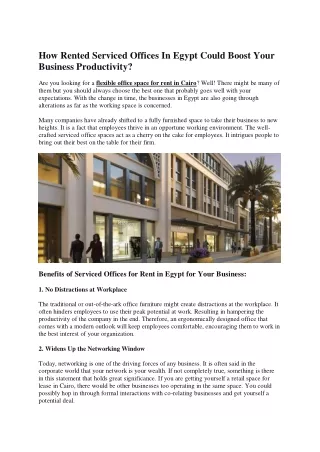 How Rented Serviced Offices In Egypt Could Boost Your Business Productivity