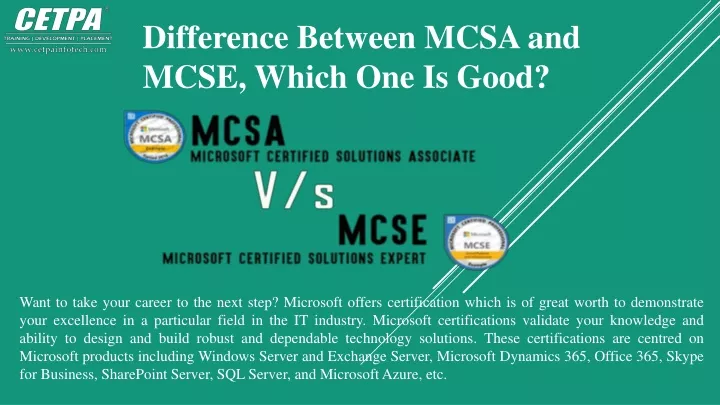 difference between mcsa and mcse which one is good