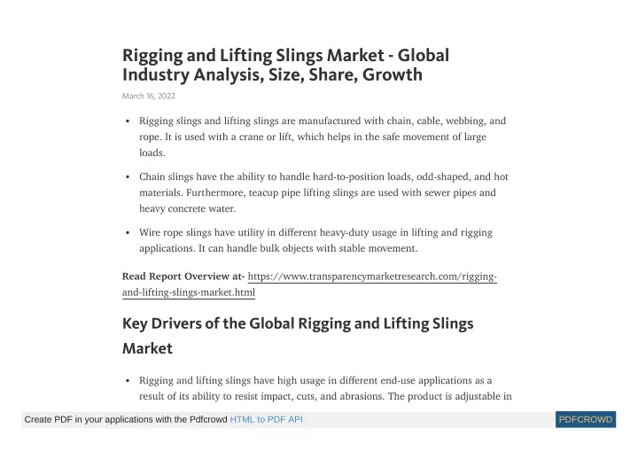 rigging and lifting slings market global industry