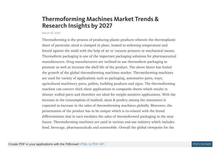 thermoforming machines market trends research