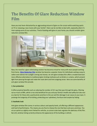 The Benefits Of Glare Reduction Window Film