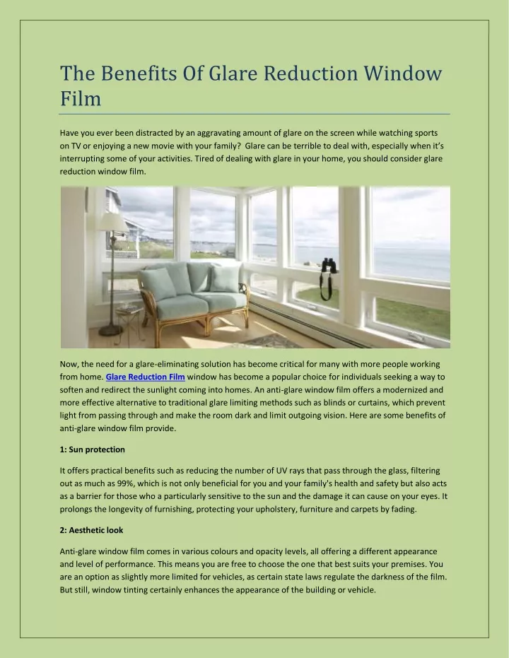 the benefits of glare reduction window film