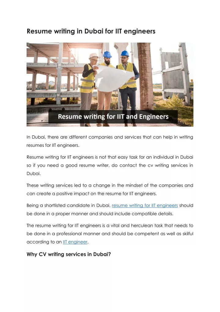 resume writing in dubai for iit engineers