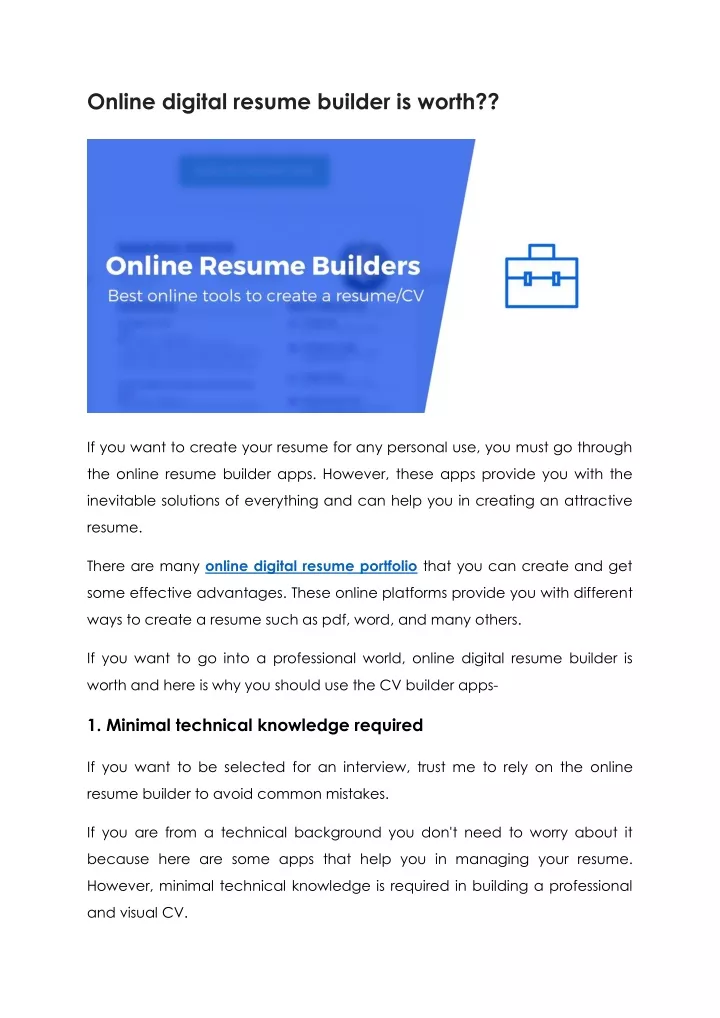 online digital resume builder is worth