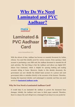 Why We Need Laminated and PVC Aadhaar