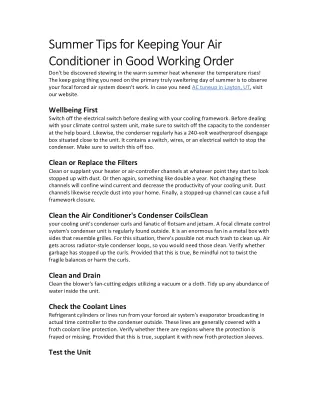 Summer Tips for Keeping Your Air Conditioner in Good Working Order