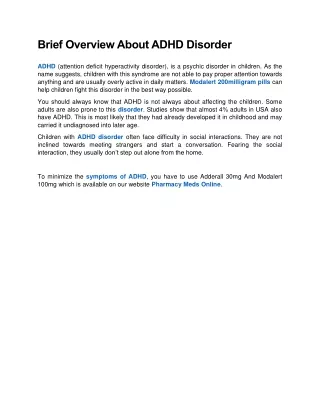 brief overview about adhd disorder