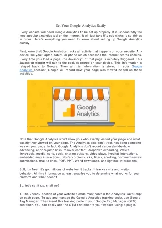 Set Your Google Analytics Easily