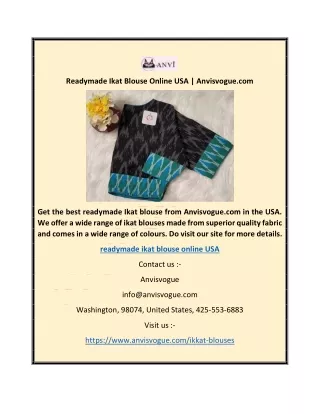 Readymade Ikat Blouse Online USA | Anvisvogue.com