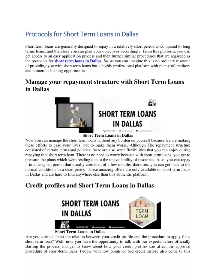 protocols for short term loans in dallas