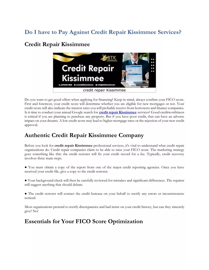 do i have to pay against credit repair kissimmee