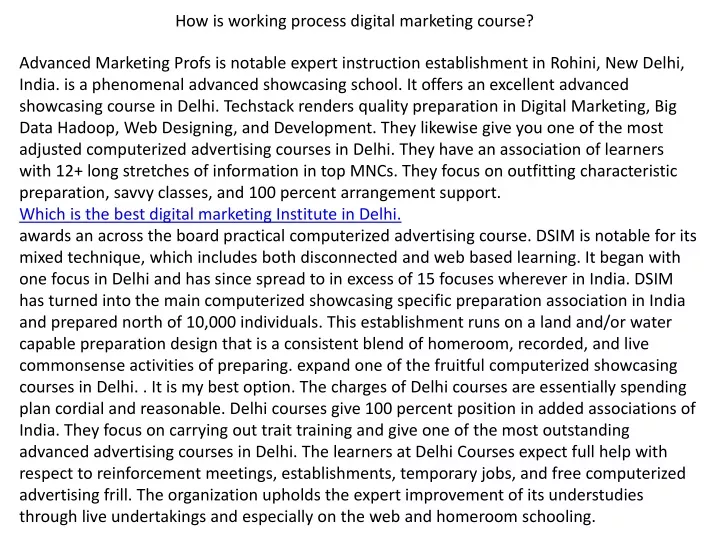 how is working process digital marketing course