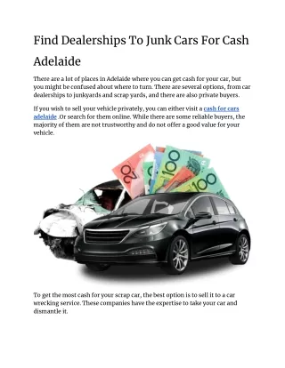 Find Dealerships To Junk Cars For Cash Adelaide