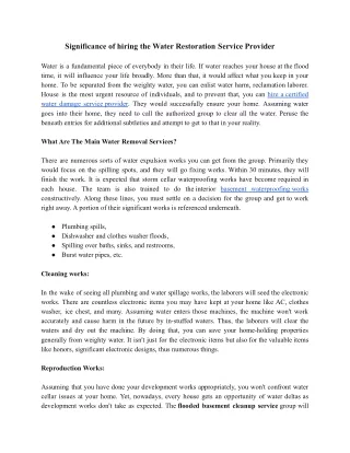 Significance of hiring the Water Restoration Service Provider