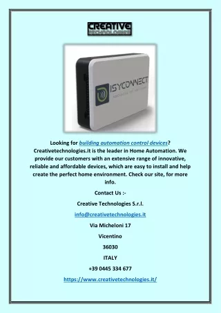 Building Automation Control Devices | Creativetechnologies.it