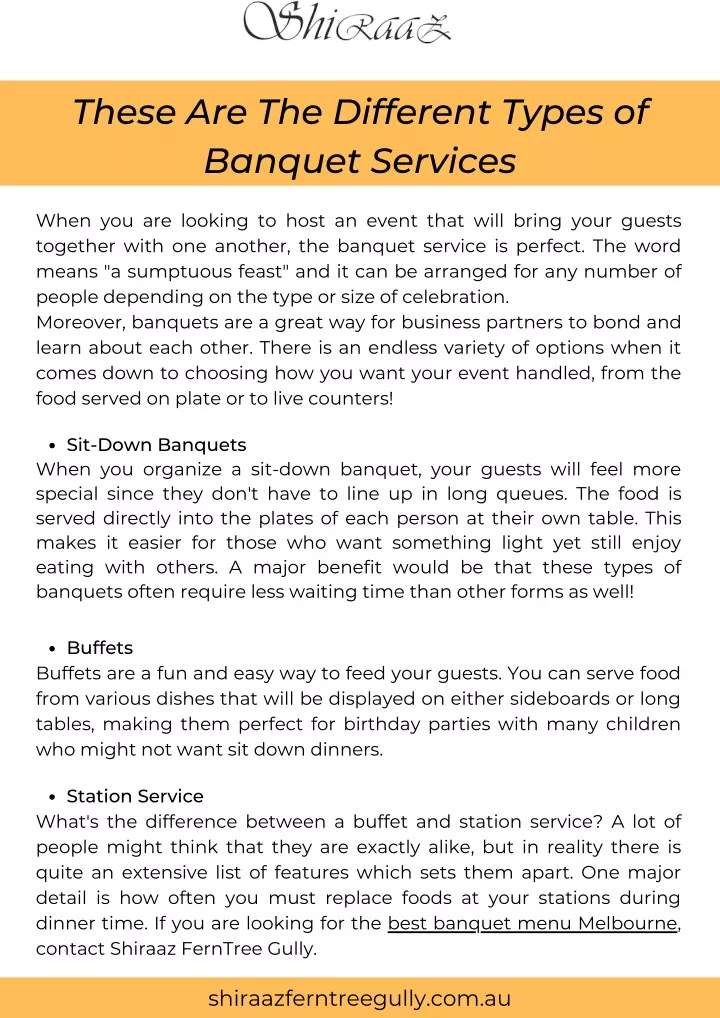 these are the different types of banquet services