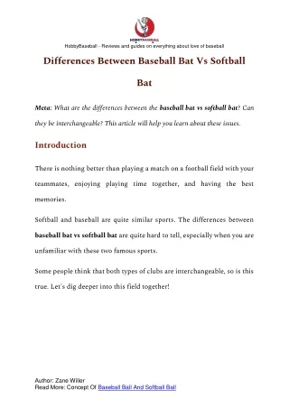 Differences Between Baseball Bat Vs Softball Bat