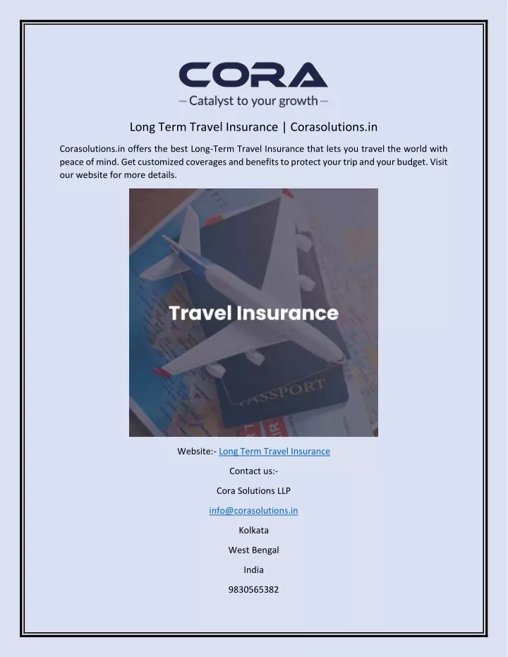 long term travel insurance corasolutions in