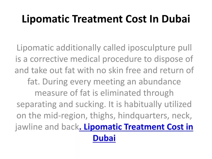 lipomatic treatment cost in dubai